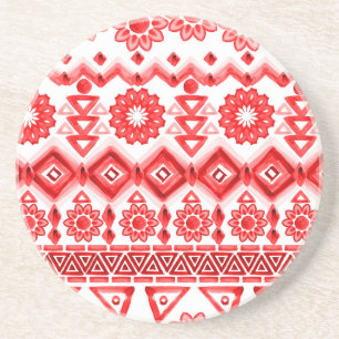 Red tribal, watercolor ethnic pattern. coaster
