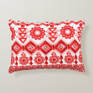 Red tribal, watercolor ethnic pattern. decorative cushion