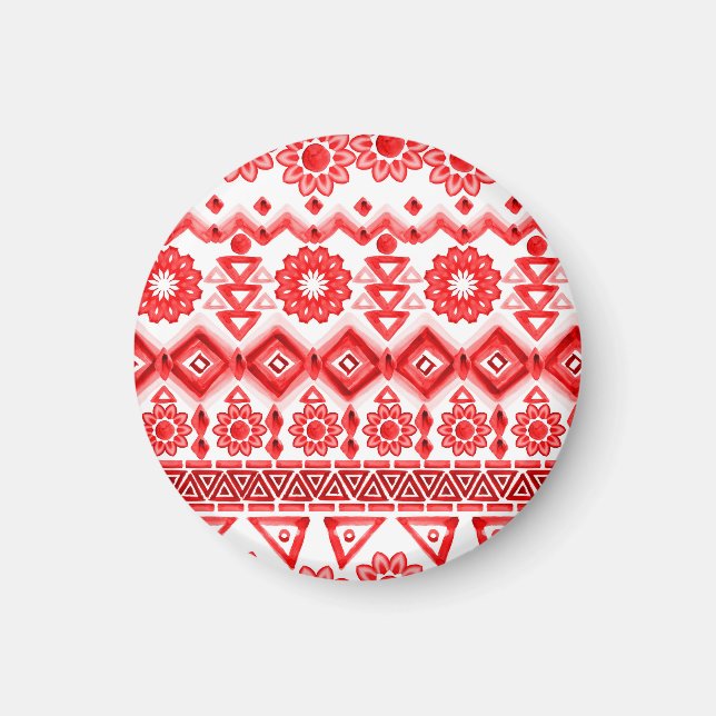 Red tribal, watercolor ethnic pattern. magnet (Front)