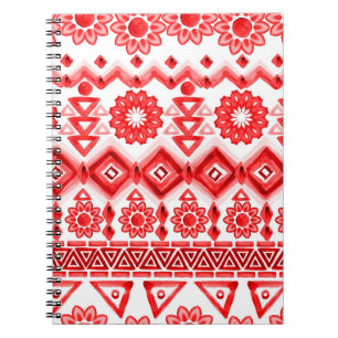 Red tribal, watercolor ethnic pattern. notebook
