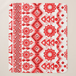 Red tribal, watercolor ethnic pattern. sherpa blanket