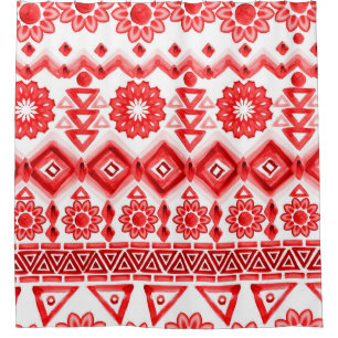 Red tribal, watercolor ethnic pattern. shower curtain
