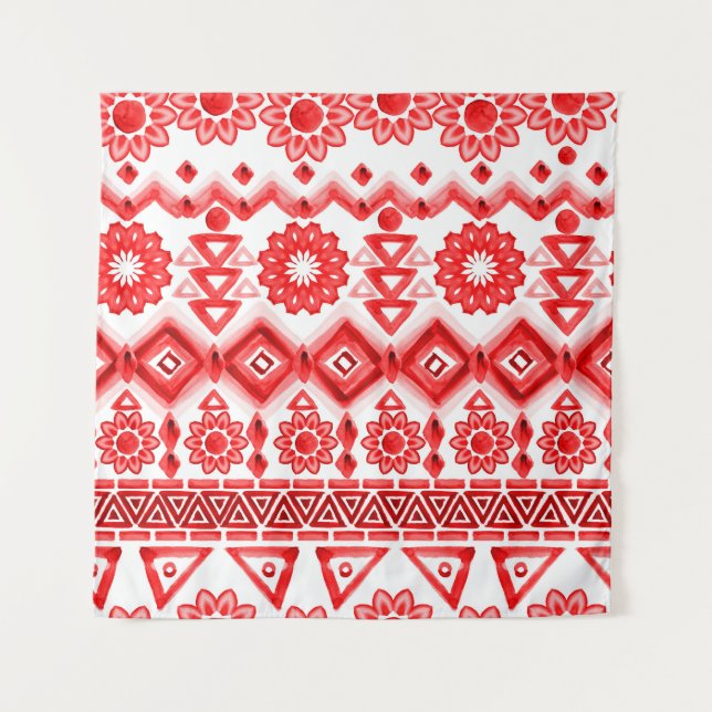 Red tribal, watercolor ethnic pattern. tapestry (Front)