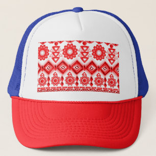 Red tribal, watercolor ethnic pattern. trucker hat