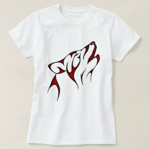 Red Tribal Wolf Head T-Shirt