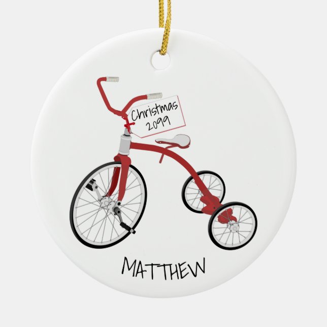 Red Tricycle Toddler Kids Christmas Ornament (Front)