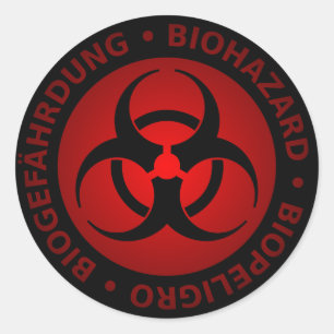 Red Trilingual Biohazard Warning Classic Round Sticker