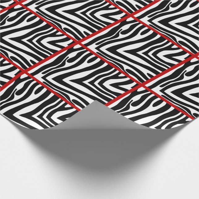 Red Trimmed Zebra Tiled Wrapping Paper (Corner)