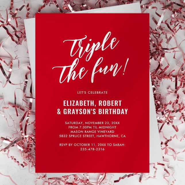 Red Triple the Fun Joint Birthday Invitation (Creator Uploaded)