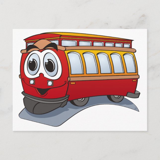 Red Trolley Cartoon Postcard (Front)