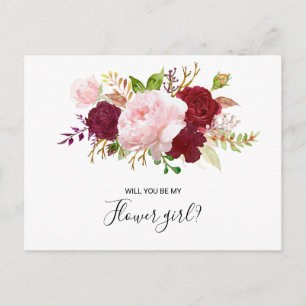 Red Tropical and Romantic Flower Girl Invitation Postcard