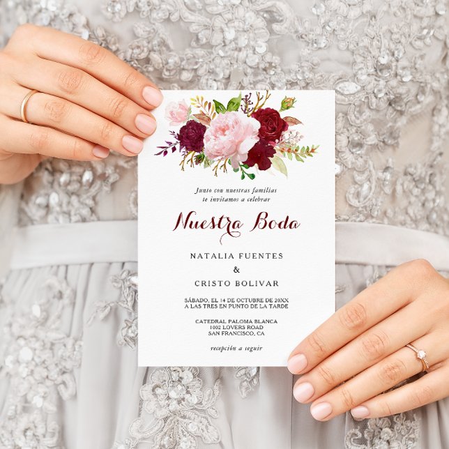 Red Tropical and Romantic Spanish Wedding Invitation (Creator Uploaded)