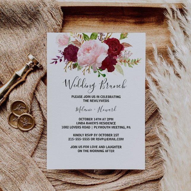 Red Tropical and Romantic Wedding Brunch Invitation (Creator Uploaded)