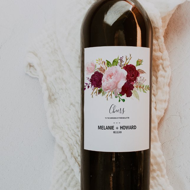 Red Tropical and Romantic Wedding Wine Labels (Creator Uploaded)