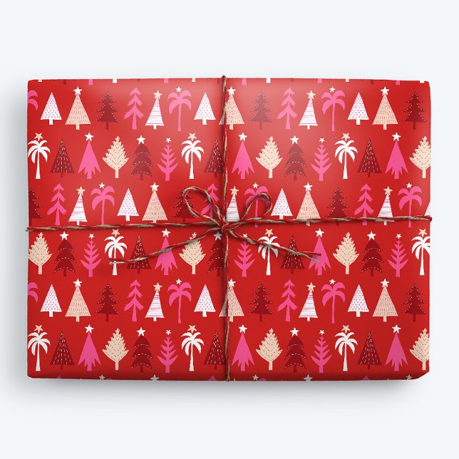 Red Tropical Christmas Palm Trees Wrapping Paper (Creator Uploaded)