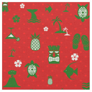 red tropical christmas tiki retro  fabric