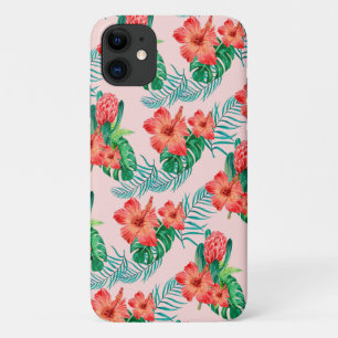 Red Tropical Floral on Baby Pink iPhone 11 Case