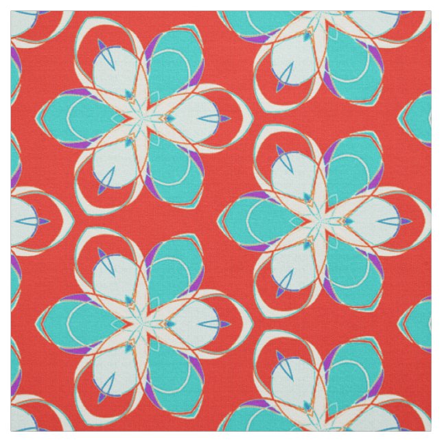 Red Tropical Floral Pattern Fabric (Swatch)