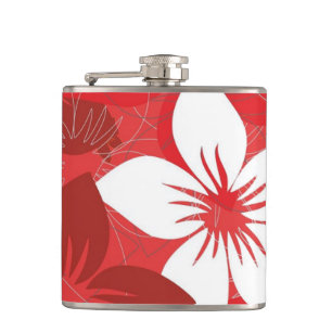 Red Tropical Flower Pattern Hip Flask