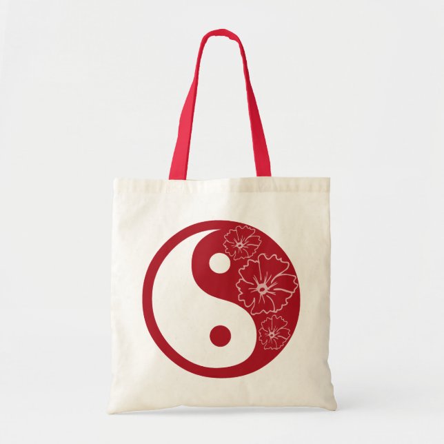 Red Tropical Flower Yin Yang Symbol Tote Bag (Front)