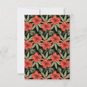 Red tropical flowers seamless pattern green leaves card
