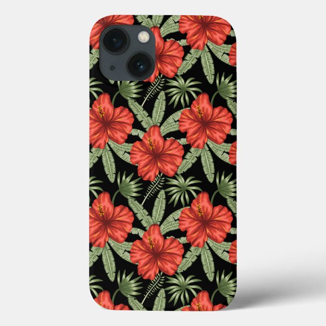 Red tropical flowers seamless pattern green leaves Case-Mate iPhone case (Back)