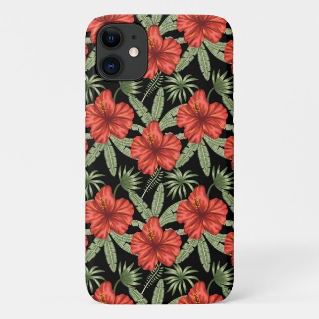 Red tropical flowers seamless pattern green leaves Case-Mate iPhone case (Back)