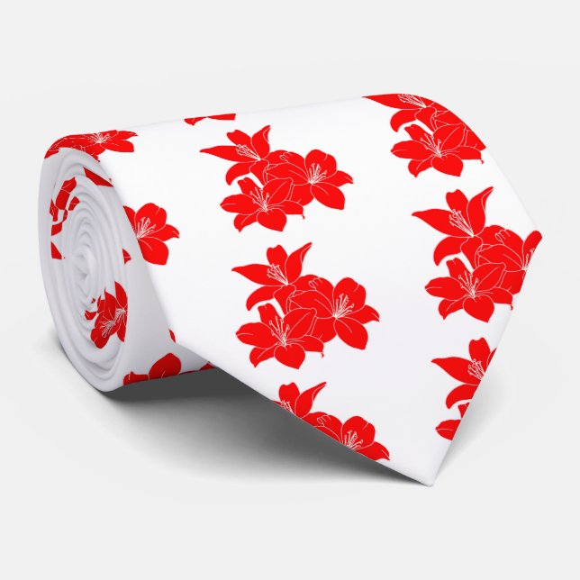Red tropical flowers tie (Rolled)
