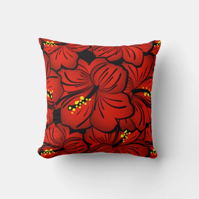 Red Tropical Hawaiian Hibiscus Flower design Cushion (Front)