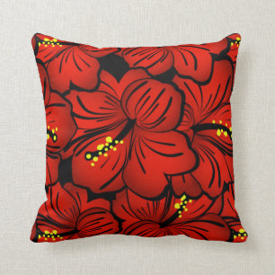 Red Tropical Hawaiian Hibiscus Flower design Cushion