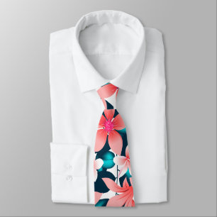 Red tropical hibiscus tie