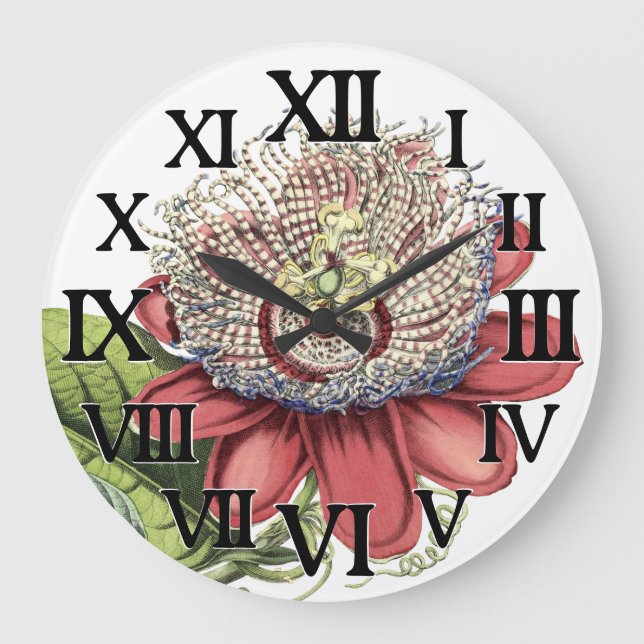 Red Tropical Passionflower Large Clock (Front)