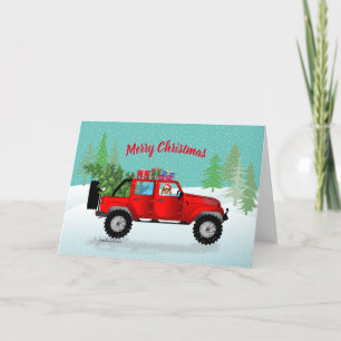 Red Truck 4x4 with Sable Sheltie, in Snow Holiday Card
