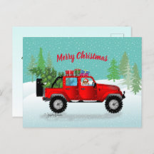 Red Truck 4x4 with Sable Sheltie, Santa Hat