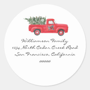 Red Truck Address Return Classic Round Sticker