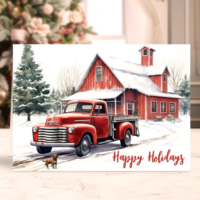 Red Truck and Barn Happy Holidays  Holiday Card (Creator Uploaded)