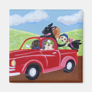 Red Truck and Labradors Magnet