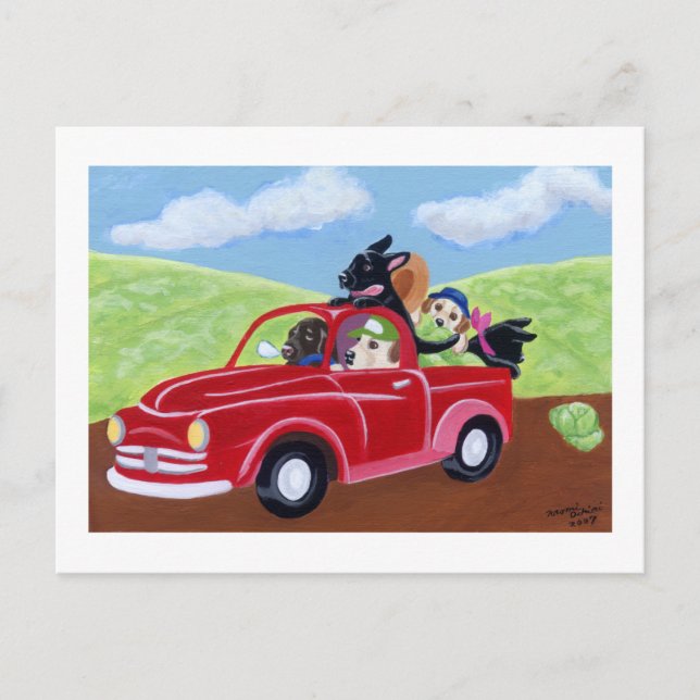 Red Truck and Labs Postcard (Front)