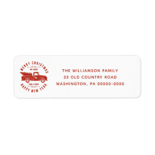 Red Truck and Tree Merry Christmas Return Address  Return Address Label