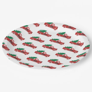 Red truck and tree plate