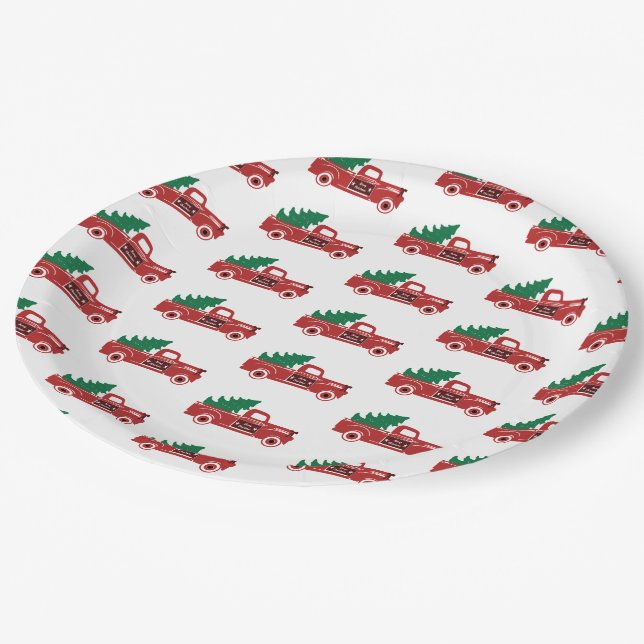 Red truck and tree plate (Angled)