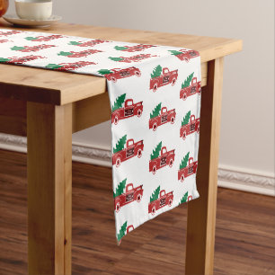 Red truck and tree short table runner
