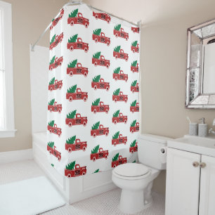Red truck and tree shower curtain