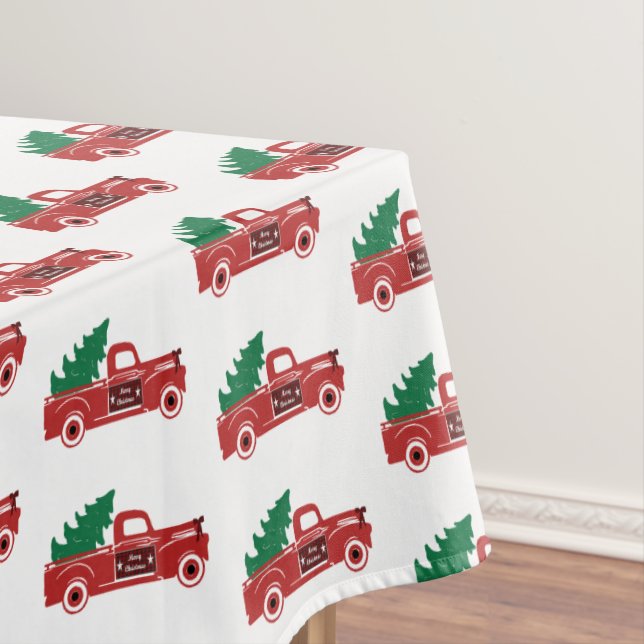 Red truck and tree tablecloth (In Situ)