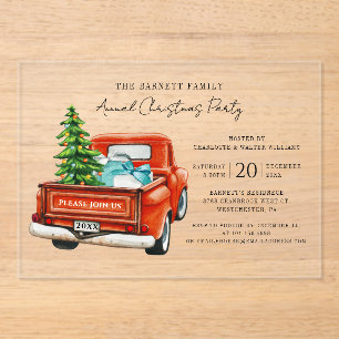 Red Truck Annual Script Christmas Holiday Party Acrylic Invitations