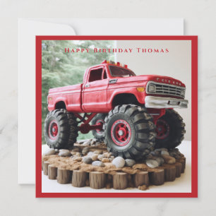 Red Truck Birthday Cake Black Tires Rocks Card