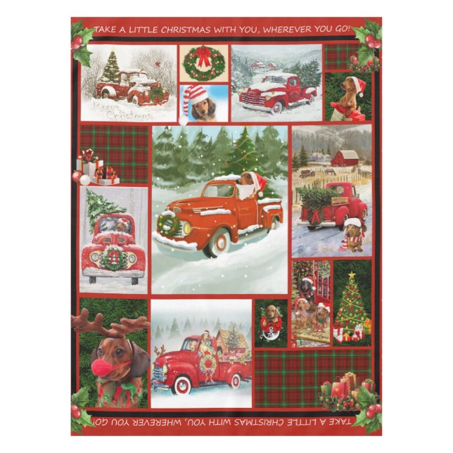 Red Truck Blanket  Red Truck Gift, Merry Christmas Tablecloth (Front)