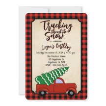 Red Truck Boy's Christmas Birthday Invitation