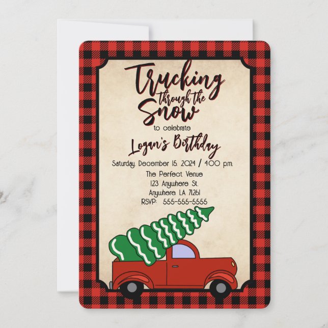 Red Truck Boy's Christmas Birthday Invitation (Front)