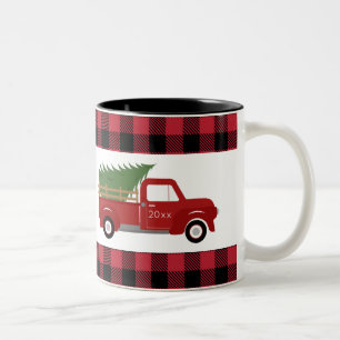 Red Truck Buffalo Plaid Christmas Coffee Two-Tone Coffee Mug